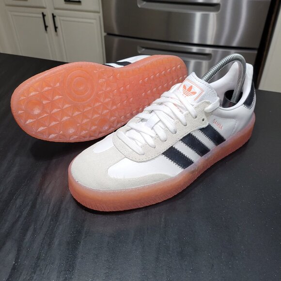 Adidas Samba Sambae Women's Cloud White/Core Black/Semi Coral Gum Sole Sneakers - Picture 14 of 16